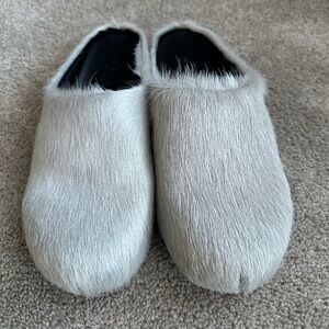 MARNI Grey Calf Hair Slippers Men’s‎ Size EU 45